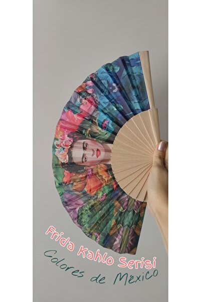 hobidaşım Frida Kahlo Serisi – Colores de México: Rosa Pasión Büyük Boy Ahşap Yelpaze