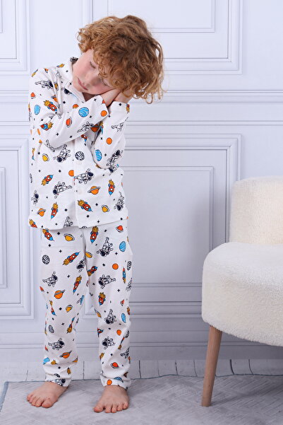 Lüx Wood GEZEGEN DESEN ERKEK ÇOCUK DÜĞMELİ PİJAMA TAKIMI