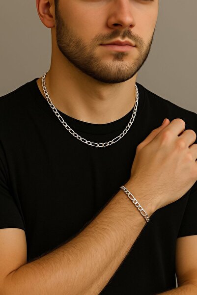 VATESTUGE Çelik Zincir Kolye ve Bileklik Seti – Modern & Şık Takı Takımı