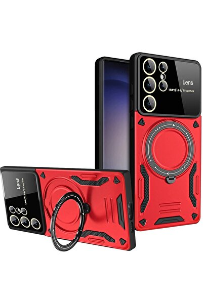 feifei غطاء حماية لهاتف سامسونج جالاكسي S25 ألترا مع حامل للعدسة - أحمر-(5796) - VOANFD6365-2077