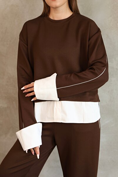 02Lady Fashion Терикотон Гарнили Бие Детайлен модален комплект спортен екип