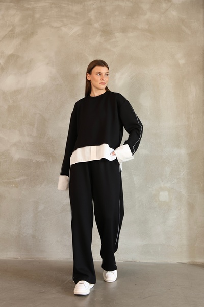 02Lady Fashion Modal Tracksuit Set with Terry Cotton Garnish and Piping Detail