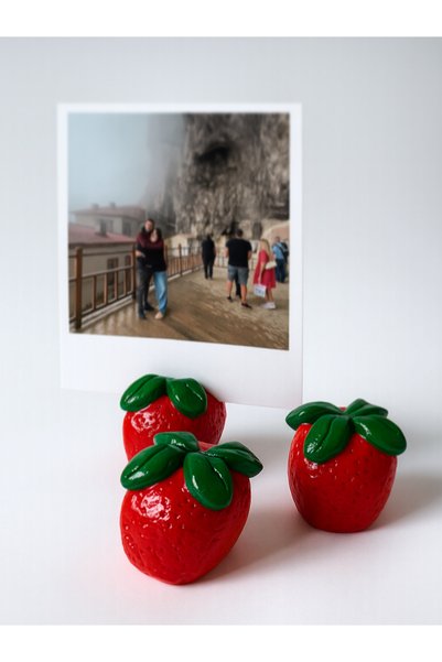 Louve Store El Yapımı Mini Beton Çilek Fotoğraf Tutucu Not Tutucu
