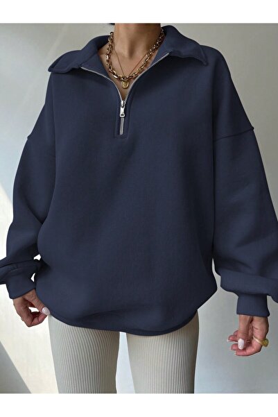 MOONBULL KADIN POLO YAKA FERMUARLI KIŞLIK SWEATSHİRT