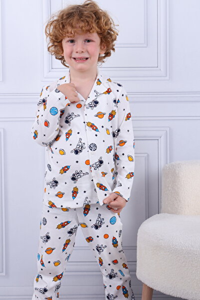 Lüx Wood GEZEGEN DESEN ERKEK ÇOCUK DÜĞMELİ PİJAMA TAKIMI