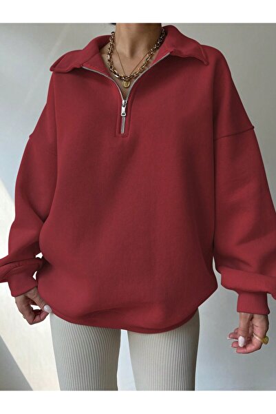 MOONBULL KADIN POLO YAKA FERMUARLI KIŞLIK SWEATSHİRT