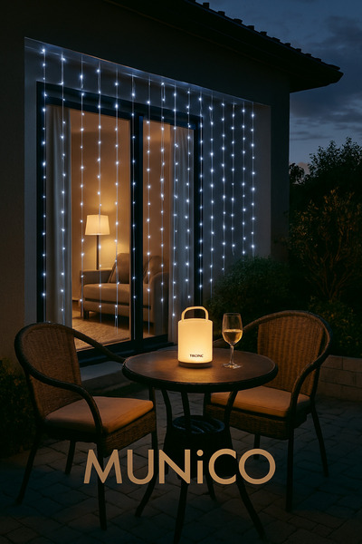 Munico 10 Metre 100 LED Perde Işık – Damla Uçlu, Beyaz Işık, Şeffaf Kablo Dek...