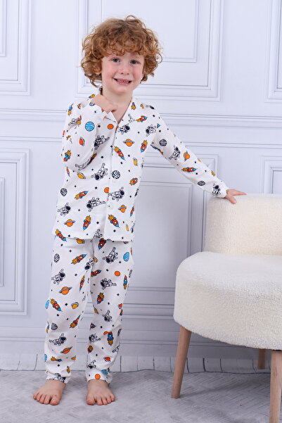 Lüx Wood GEZEGEN DESEN ERKEK ÇOCUK DÜĞMELİ PİJAMA TAKIMI