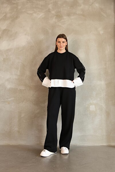 sportiness Σετ αθλητικής φόρμας Modal με λεπτομέρεια από παγιέτες και διακοσμητικό τεχνικό ύφασμα Terikoton