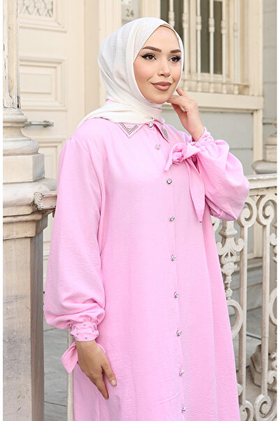 sefamerve Aerobin Fabric Buttoned Tunic Trousers Double Set 2147-03 Pink