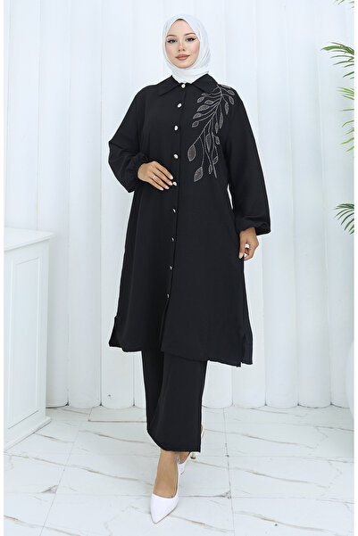 sefamerve Aerobin Fabric Tunic Trousers Double Suit 2134-07 Black