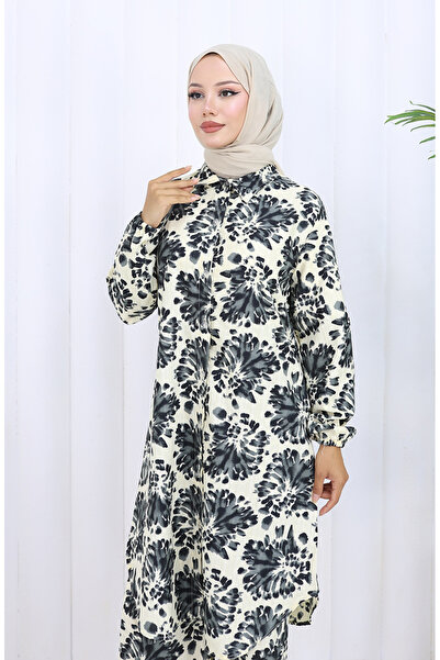 sefamerve Patterned Tunic Trousers Double Set 0126-03 Black