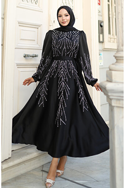 sefamerve فستان سهرة من الساتان 5803-05 أسود