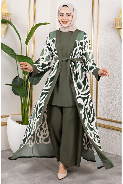 sefamerve Patterned Triple Viscose Set 0345-02 Khaki