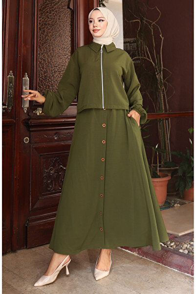 sefamerve Aerobin Fabric Zippered Double Suit 0136-04 Khaki
