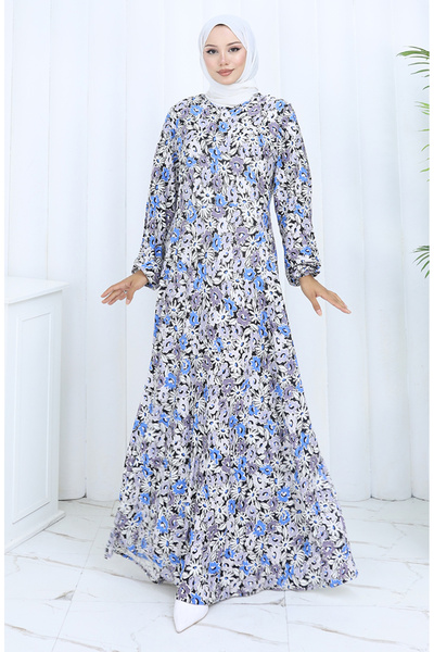 sefamerve Desenli Penye Elbise 2135A-04 Gri