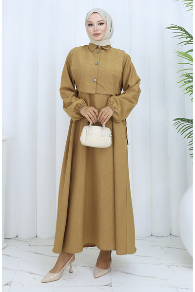 sefamerve Linen vest dress two-piece set 2141-01 milky coffee