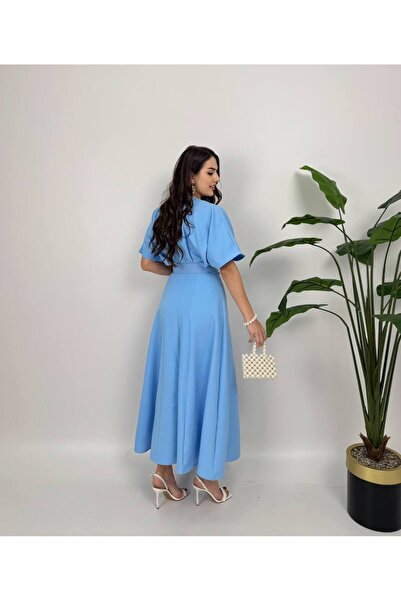 SANDIK Mavi Kemerli Elbise