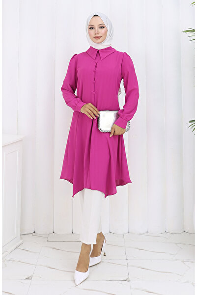 sefamerve Printed Buttoned Tunic 1102-04 Fuchsia