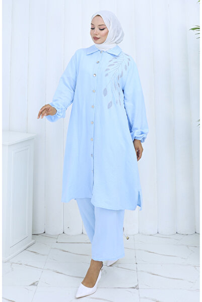 sefamerve Aerobin Fabric Tunic Trousers Double Set 2134-05 Baby Blue