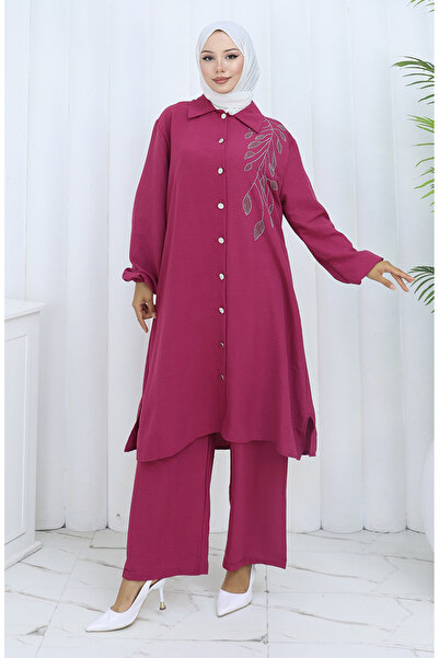 sefamerve طقم مكون من قطعتين من قماش الأيروبين تونيك وبنطلون 2134-01 فوشيا