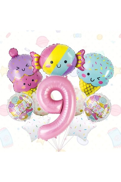 DÜVENCİ TİCARET مجموعة من 10 بالونات فويل دائرية على شكل كرات للحلوى والآيس كريم