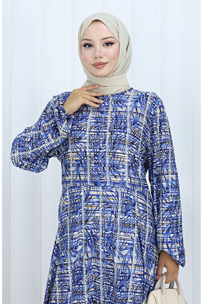 sefamerve Desenli Penye Elbise 2135D-01 Lacivert