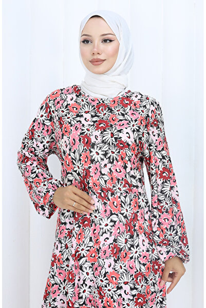 sefamerve Desenli Penye Elbise 2135A-03 Vizon