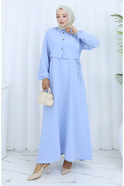 sefamerve Aerobin Fabric Vest Dress Double Set 2142-02 Baby Blue