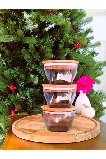 Madame Coco Florian Smoked Wooden Lid Storage Container Set of 3 - Smoked 380ml