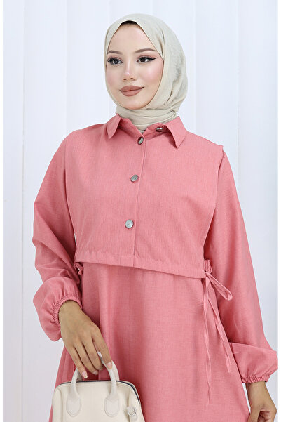 sefamerve Linen vest dress two-piece set 2141-08 dusty rose