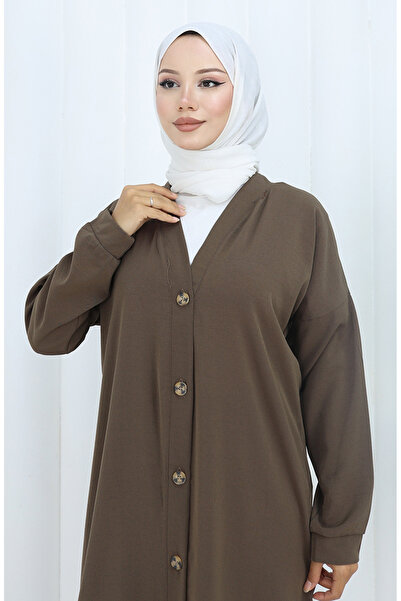 sefamerve Buttoned Cardigan and Trousers Two-Piece Set 0138-05 Brown