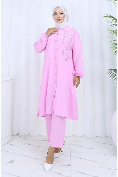 sefamerve Aerobin Υφασμάτινο Παντελόνι Τουνίκ Διπλό Σετ 2134-04 Ροζ