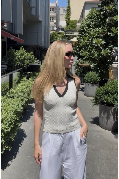 TWILIT Polo Yaka Saç Örgülü Atlet