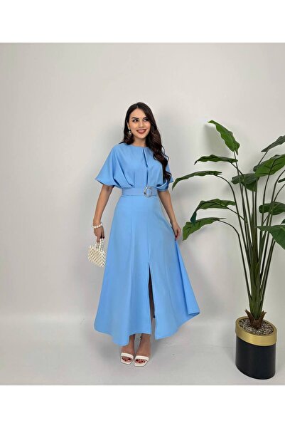 SANDIK Mavi Kemerli Elbise