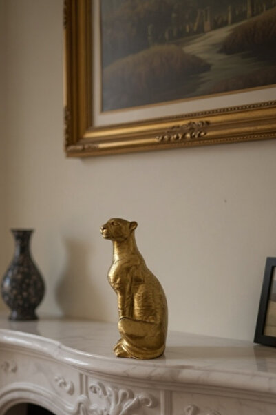 ardesta El Yapımı Gold Leopar Biblo 17 cm – Dekoratif Heykel, Modern Tasarım Şık Ev Dekorasyonu Aksesuarı