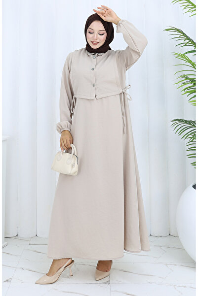 sefamerve Aerobin Fabric Vest Dress Two-Piece Set 2142-03 Stone