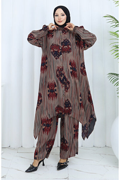sefamerve Viscose Fabric Tunic Trousers Double Set 2143-04 Tile
