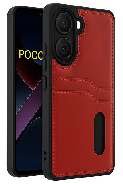 toyigoo حافظة هاتف Xiaomi Poco X7 Pro من الجلد مع حامل لبطاقات العمل - أحمر - (5796) - VOANFD2058-9496