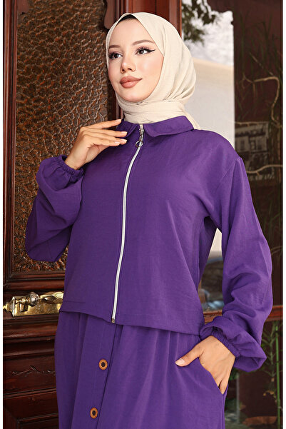 sefamerve Aerobin Fabric Zippered Double Suit 0136-01 Light Plum