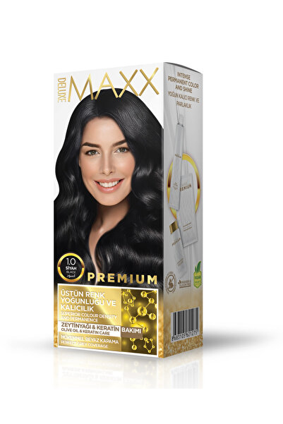 MAXX DELUXE Premium Yarı Kit Set Saç Boyası 1.0 Siyah