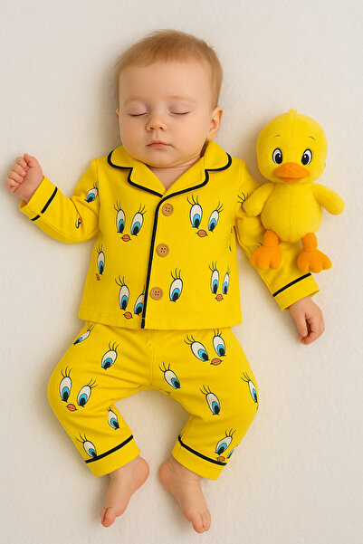 İZYALİF BABY Kız Erkek Unisex Lüx Pijama Takımı Aly-Üst 2 Parça Canlı Desenleri Pamuklu