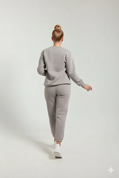 OXVİN Γυναικείο σετ φόρμας με λαιμόκοψη με βαμβακερή επένδυση με τρεις κλωστές Oversize