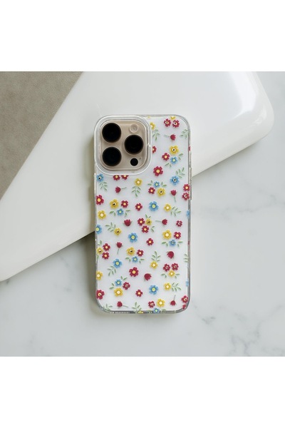HYPERSOFT Iphone 14 Pro (6.3 inç) Uyumlu Soft Çiçek Desenli Parlak Taş Detaylı Silikon Kılıf