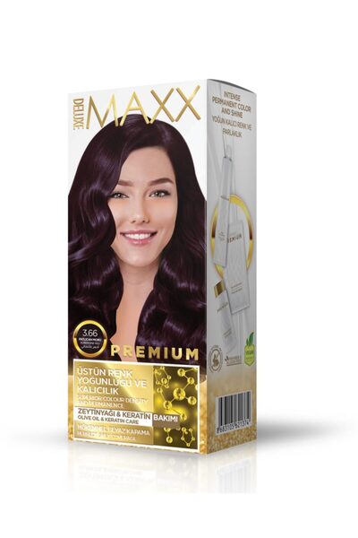 MAXX DELUXE Premium Yarı Kit Set Saç Boyası 3.66 Patlıcan Moru