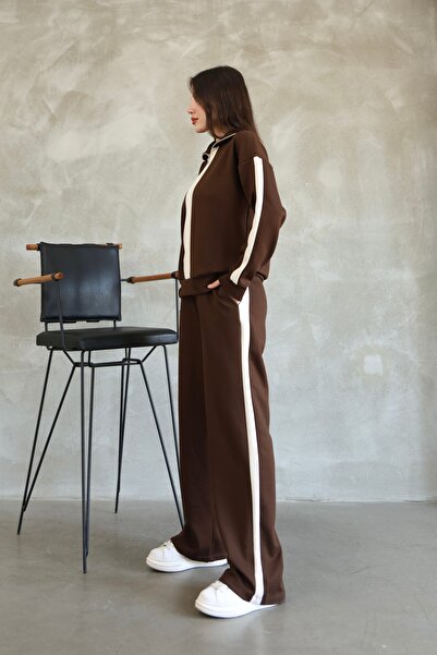 sportiness Garnili Stripe Detailed Zippered Modal Fabric Tracksuit Set