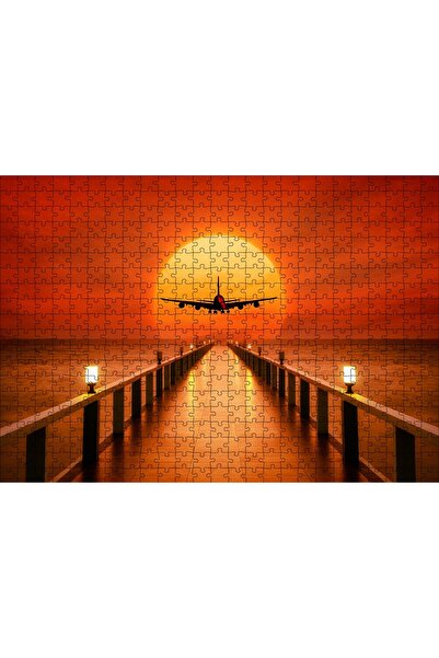 Cakapuzzle Cakasepetim Okyanus İskele Günbatımı ve Uçak 500 Parça Puzzle Yapboz Mdf (Ahşap)