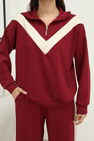 sportiness Garnili Half Zipper Stripe Detailed Modal Fabric Tracksuit Set