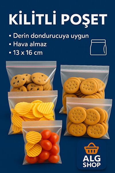 Febros 100’lü Buzdolabı Kilitli Torba Poşet Dondurucu İkramlık Çerez Davet Kına Hediyelik Poşeti 13x16 cm