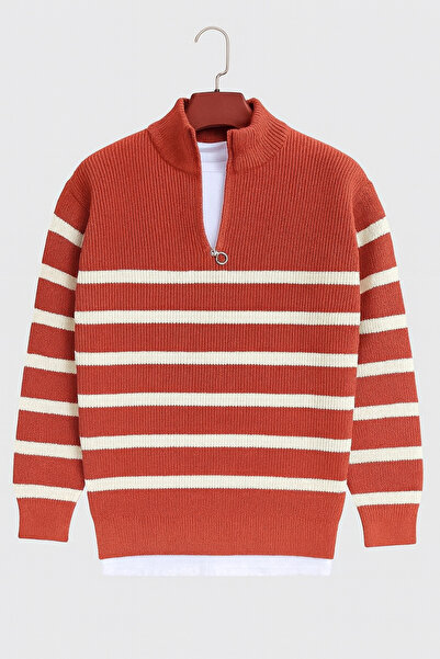 oneoff Pulover cu dungi pentru bărbați, cu jumătate de fermoar și detaliu la ...